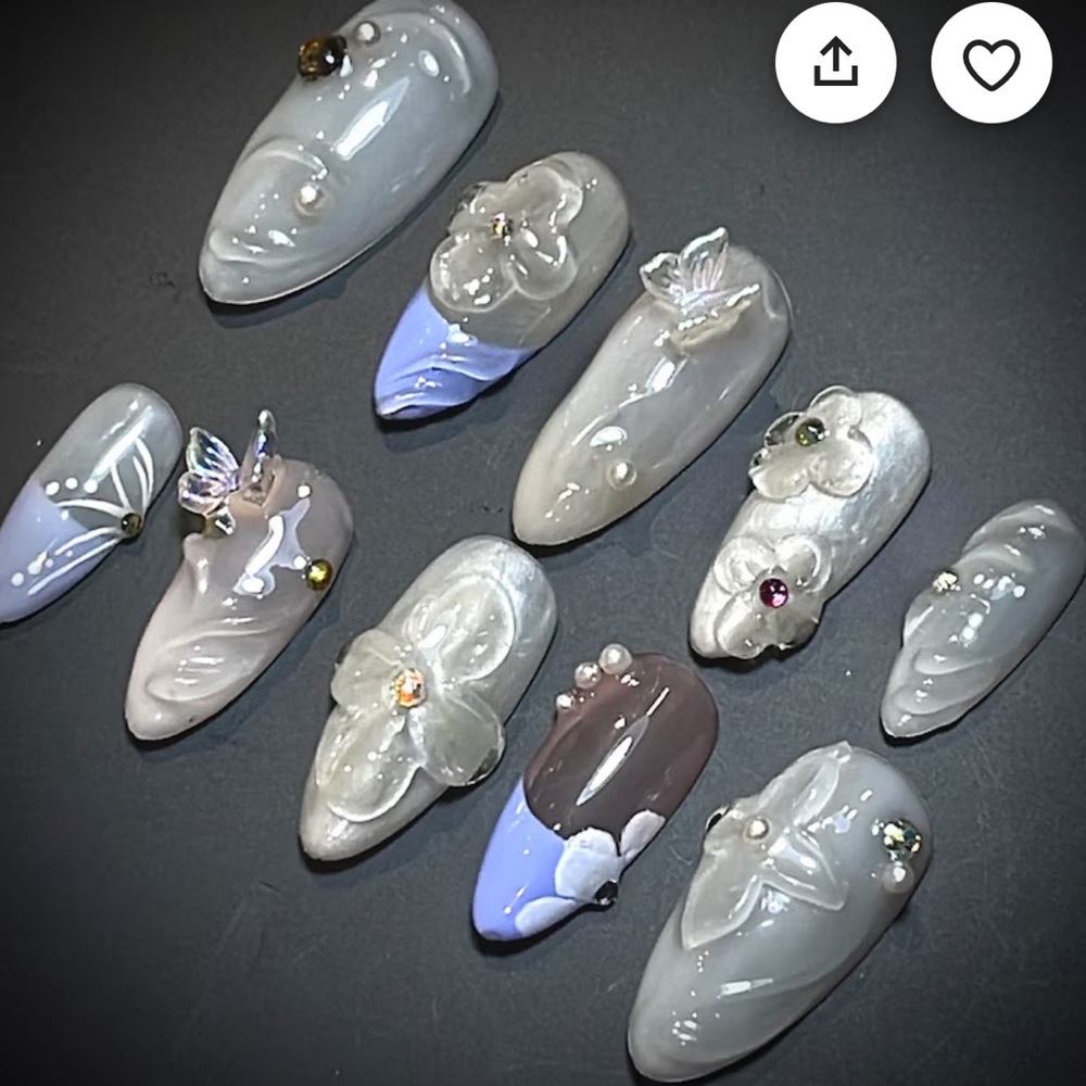 Fluorescent Flower And Butterfly Nails | Free Style Press On Nails